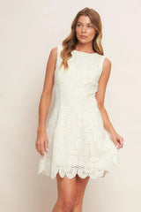 AUTUMN BLOOM VINTAGE IVORY WOVEN LACE MINI DRESS - Flying Tomato - Flyclothing LLC