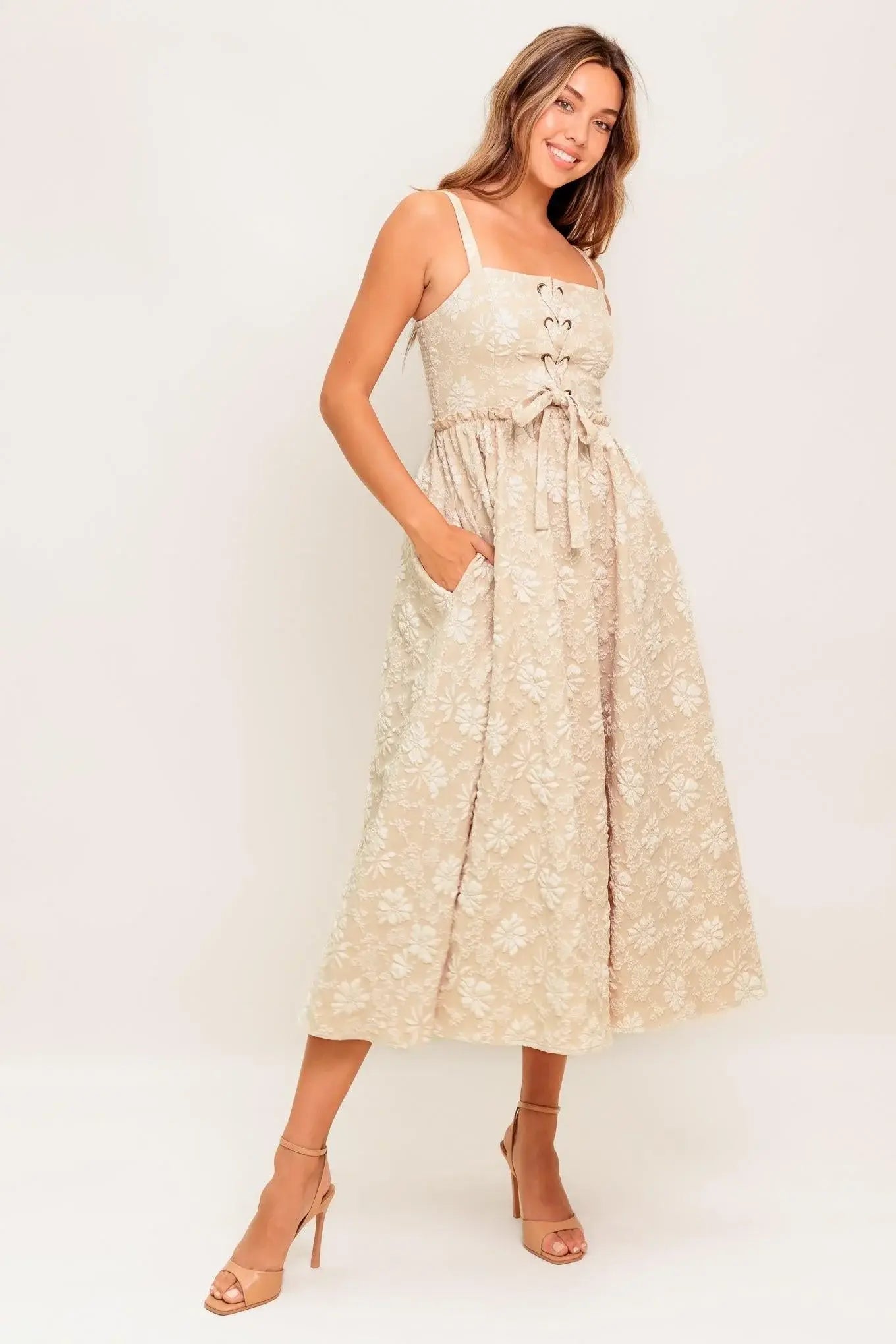 SOFT SUNSET STORY WOVEN MIDI DRESS - Flying Tomato - Flyclothing LLC