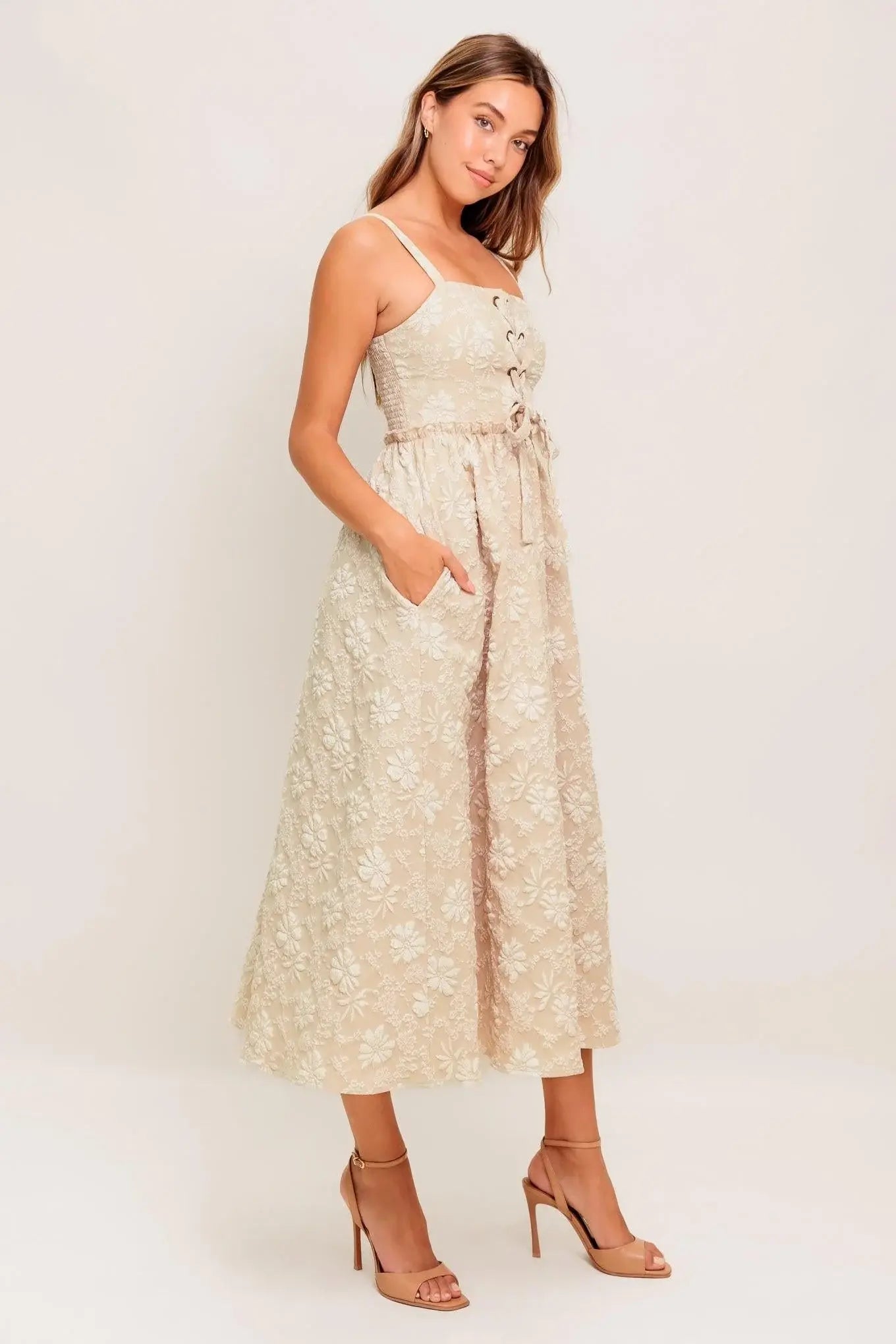 SOFT SUNSET STORY WOVEN MIDI DRESS - Flying Tomato - Flyclothing LLC