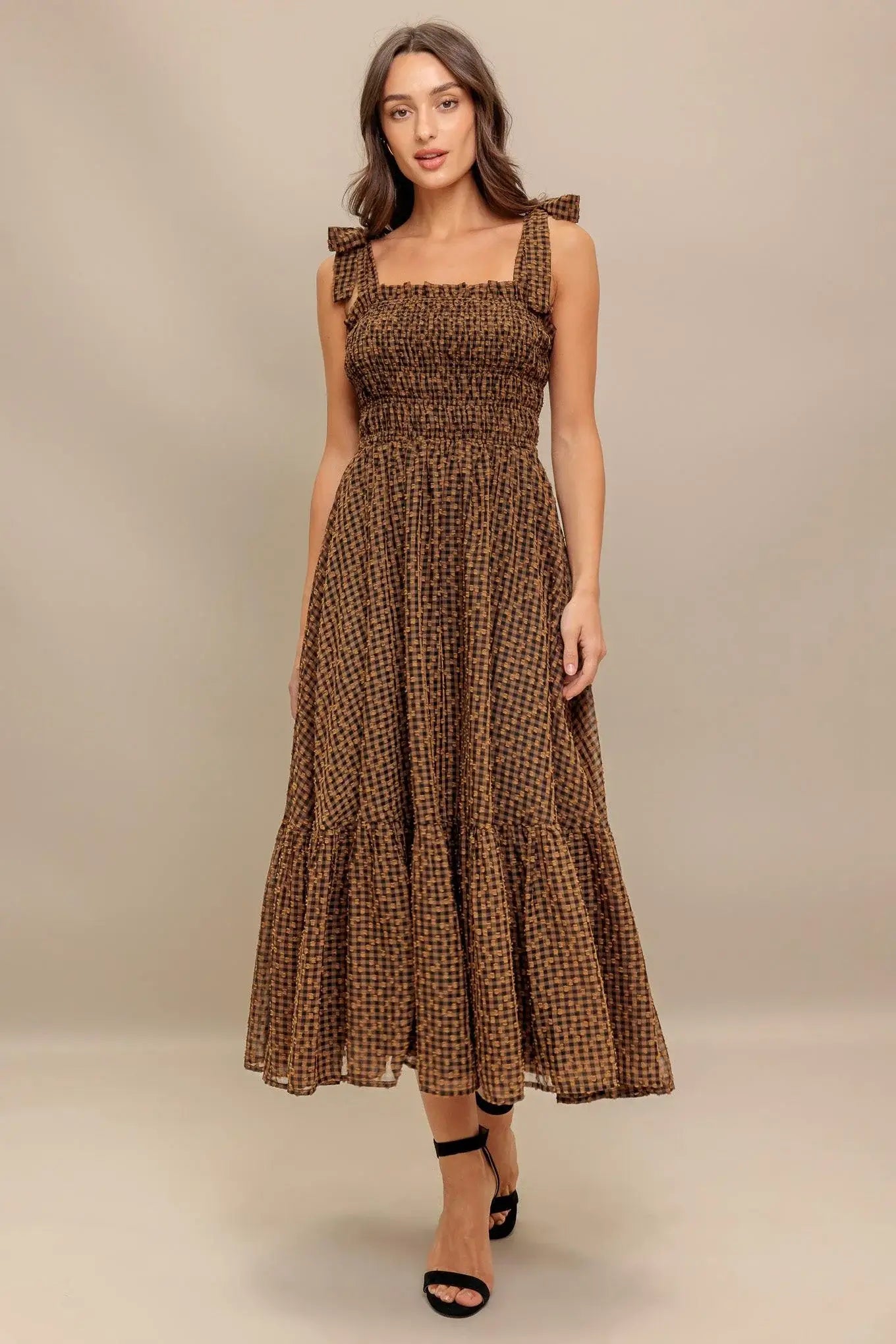 CHECKED DAYDREAM WOVEN MIDI DRESS - Flying Tomato - Flyclothing LLC