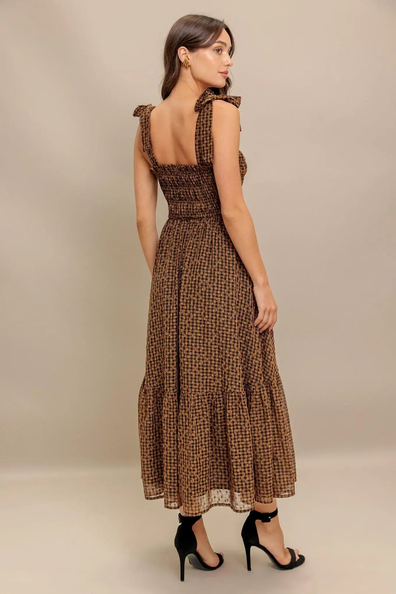 CHECKED DAYDREAM WOVEN MIDI DRESS - Flying Tomato - Flyclothing LLC