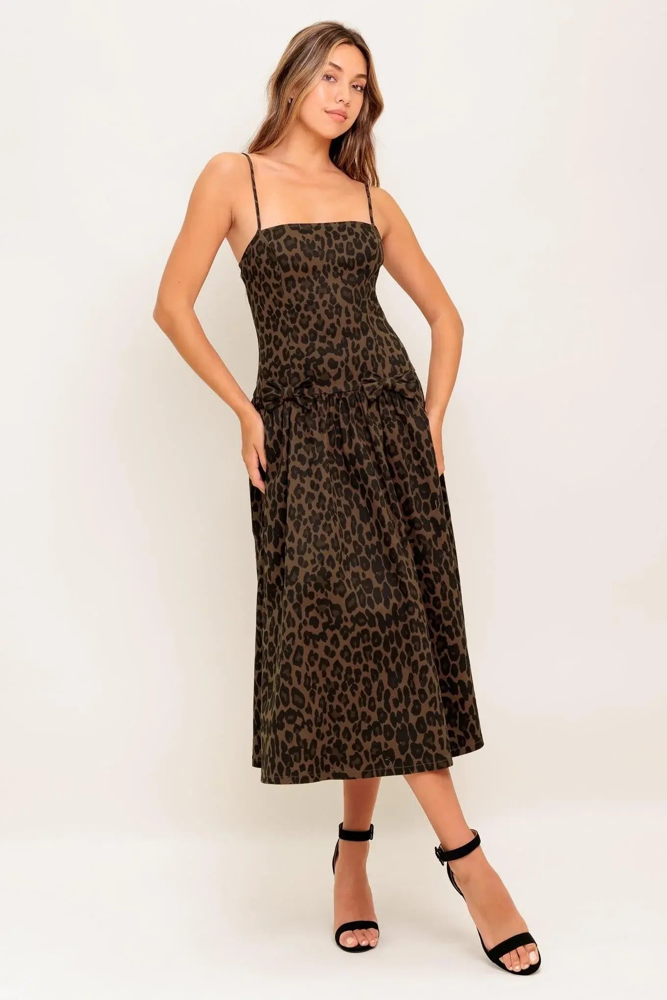 WALK SOFT, STRIKE STRONG LEOPARD WOVEN MIDI DRESS - Flying Tomato - Flyclothing LLC