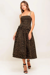 WALK SOFT, STRIKE STRONG LEOPARD WOVEN MIDI DRESS - Flying Tomato - Flyclothing LLC