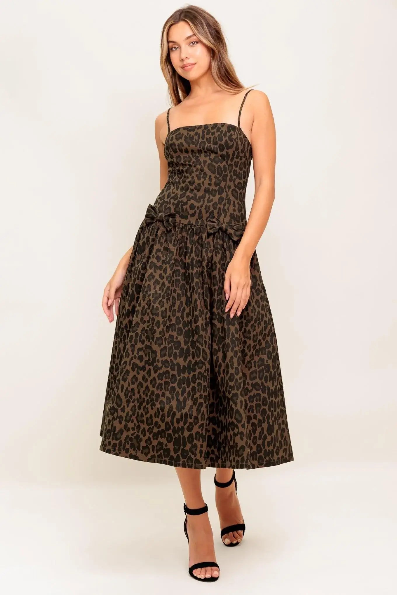WALK SOFT, STRIKE STRONG LEOPARD WOVEN MIDI DRESS - Flying Tomato - Flyclothing LLC
