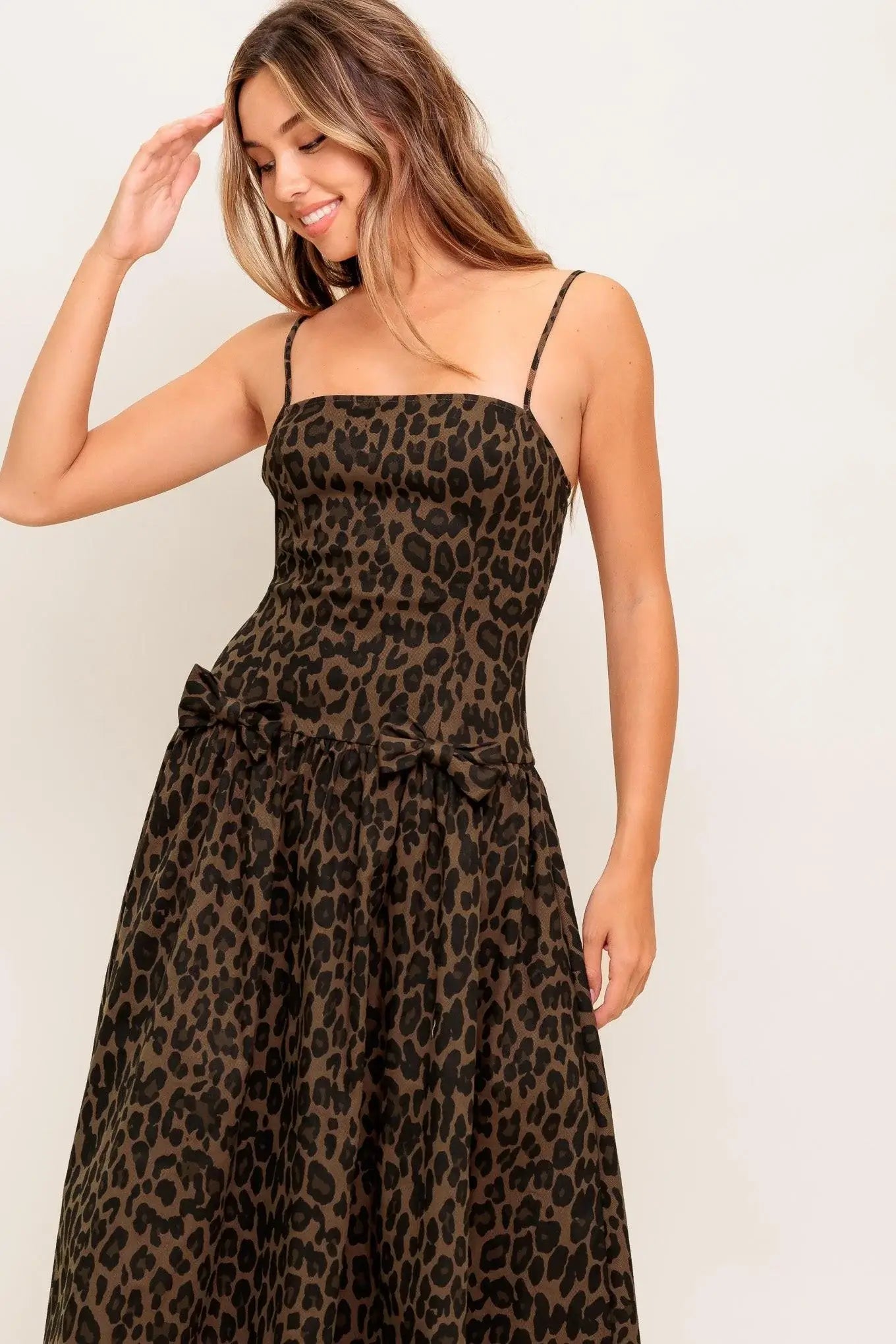 WALK SOFT, STRIKE STRONG LEOPARD WOVEN MIDI DRESS - Flying Tomato - Flyclothing LLC