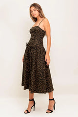 WALK SOFT, STRIKE STRONG LEOPARD WOVEN MIDI DRESS - Flying Tomato - Flyclothing LLC
