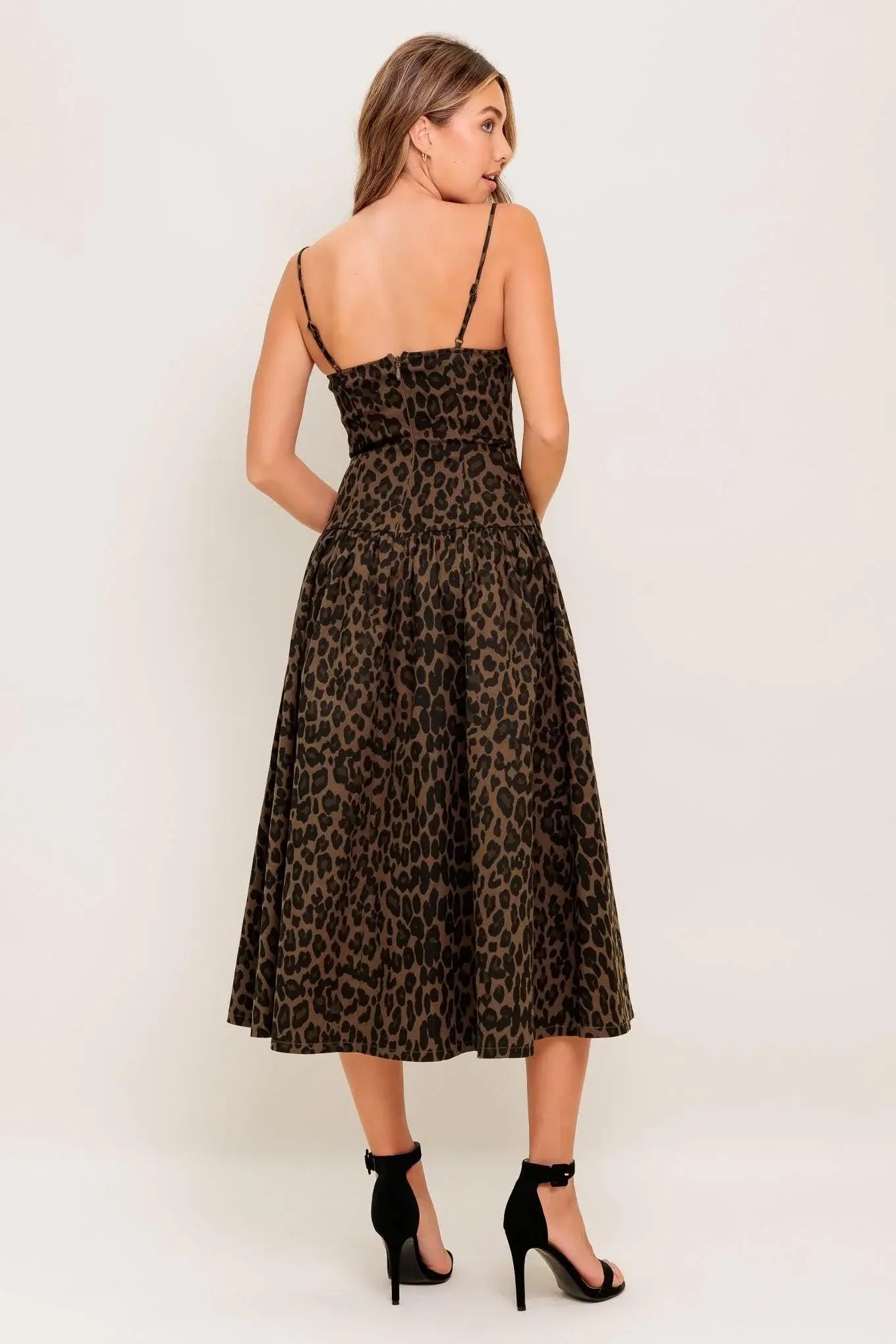 WALK SOFT, STRIKE STRONG LEOPARD WOVEN MIDI DRESS - Flying Tomato - Flyclothing LLC