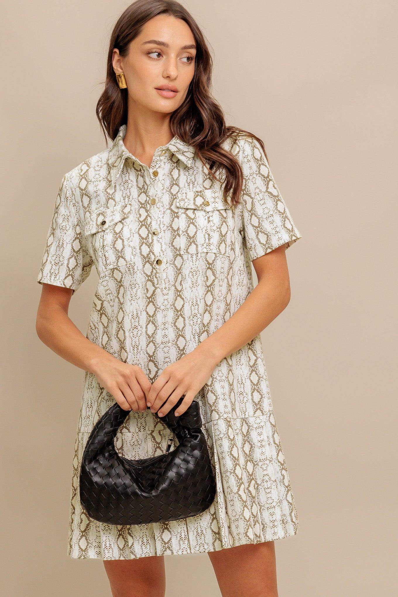 CHIC PYTHON WOVEN MINI DRESS - Flying Tomato - Flyclothing LLC