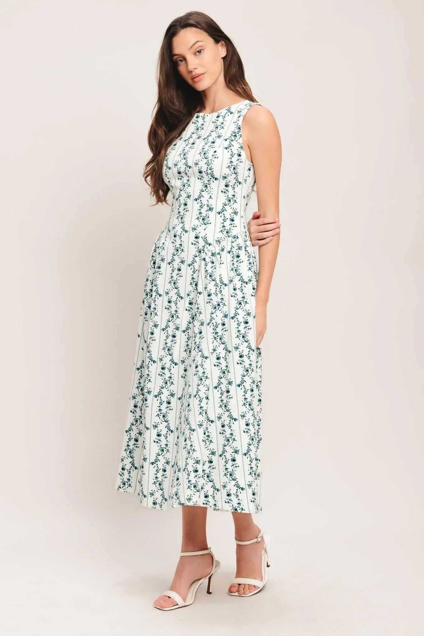 BLOOM COLUMN WOVEN MIDI DRESS - Flying Tomato - Flyclothing LLC