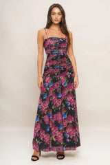 NIGHT FLORIST POWER MESH MAXI DRESS - Flying Tomato - Flyclothing LLC