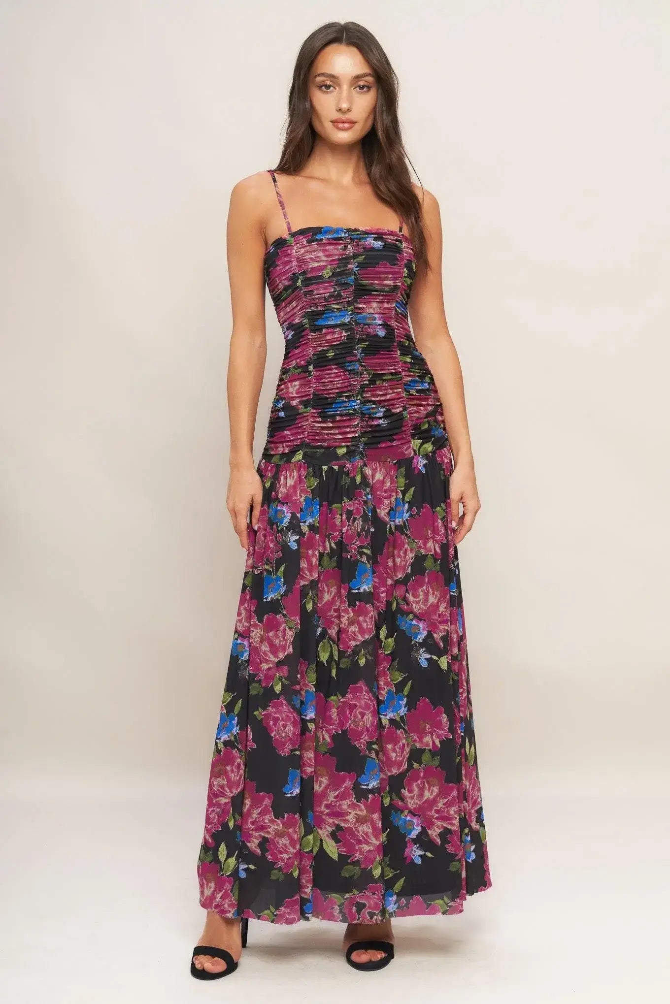 NIGHT FLORIST POWER MESH MAXI DRESS - Flying Tomato - Flyclothing LLC