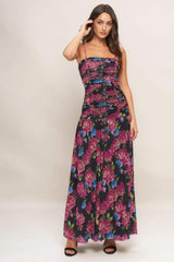NIGHT FLORIST POWER MESH MAXI DRESS - Flying Tomato - Flyclothing LLC