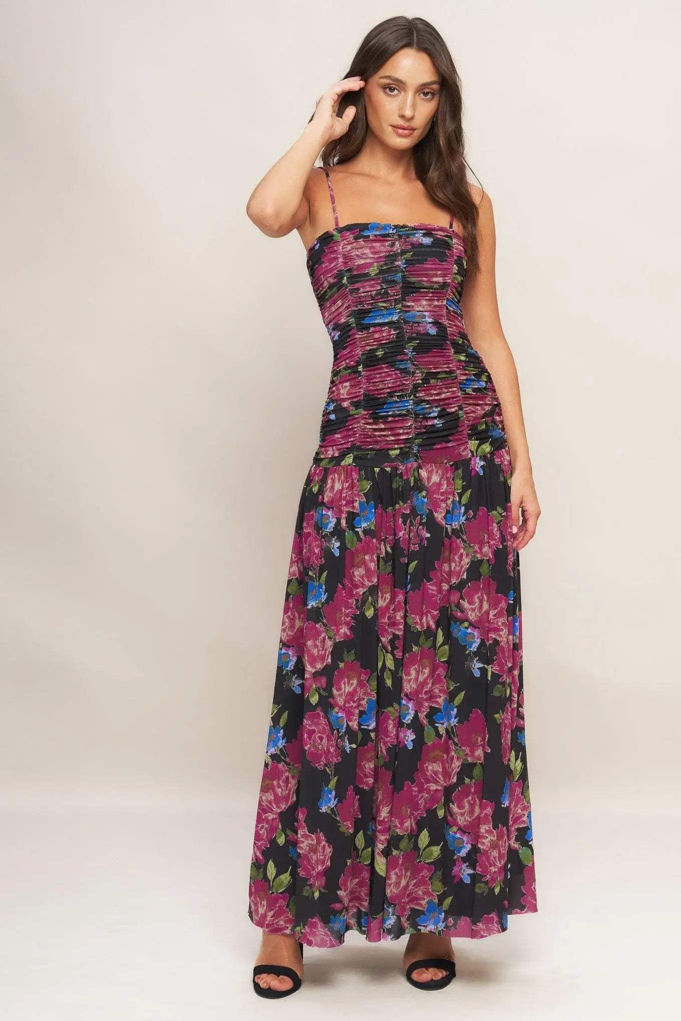 NIGHT FLORIST POWER MESH MAXI DRESS - Flying Tomato - Flyclothing LLC