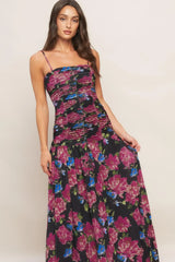 NIGHT FLORIST POWER MESH MAXI DRESS - Flying Tomato - Flyclothing LLC
