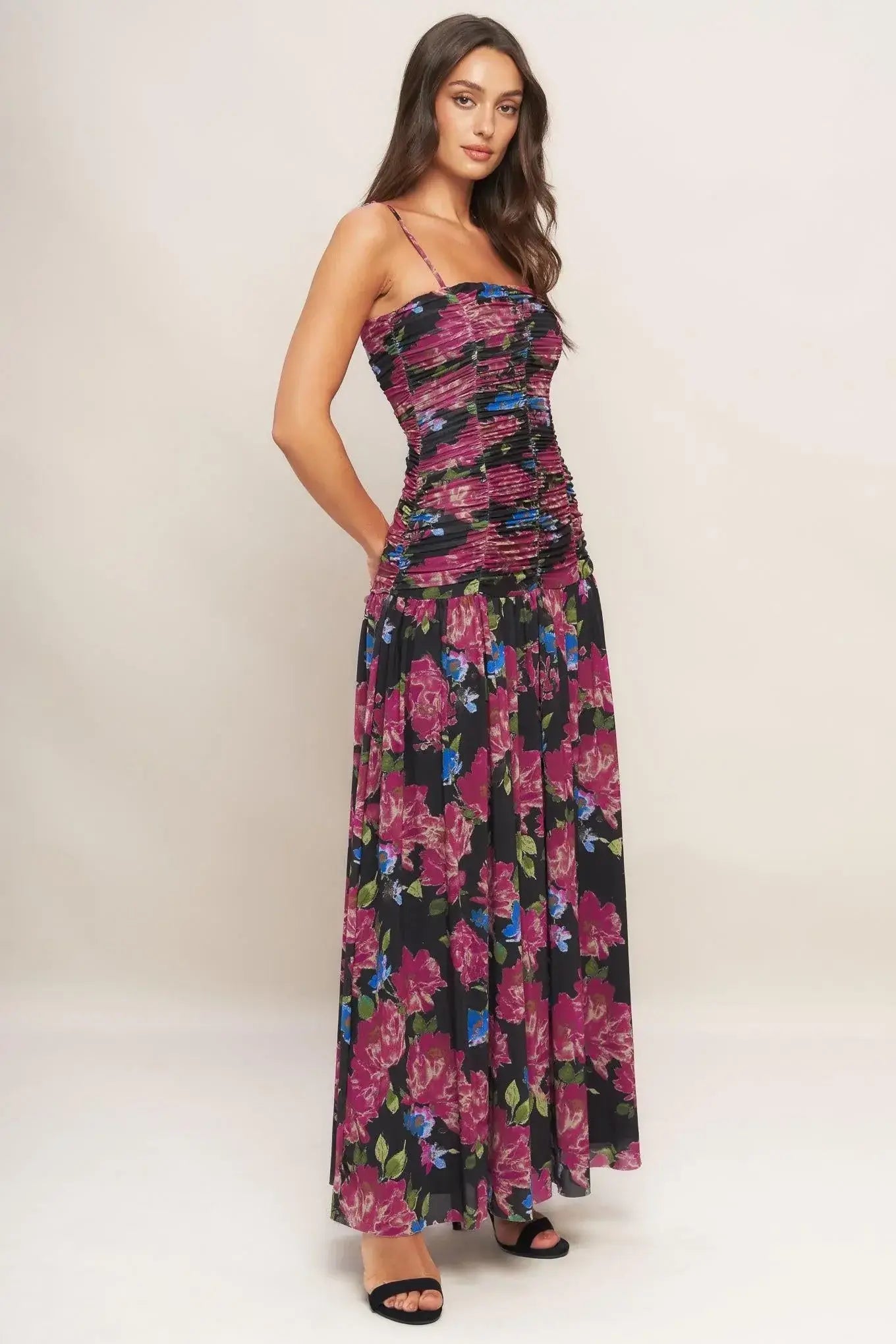 NIGHT FLORIST POWER MESH MAXI DRESS - Flying Tomato - Flyclothing LLC