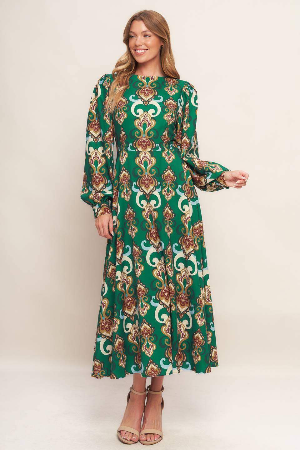 MODERN RETRO BLOOM WOVEN MIDI DRESS - Flying Tomato - Flyclothing LLC
