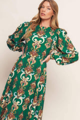 MODERN RETRO BLOOM WOVEN MIDI DRESS - Flying Tomato - Flyclothing LLC