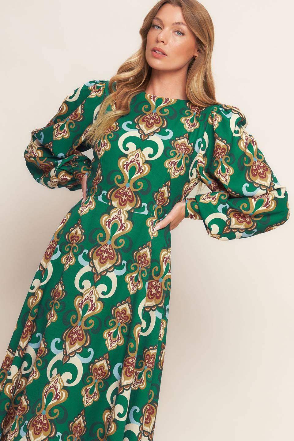 MODERN RETRO BLOOM WOVEN MIDI DRESS - Flying Tomato - Flyclothing LLC