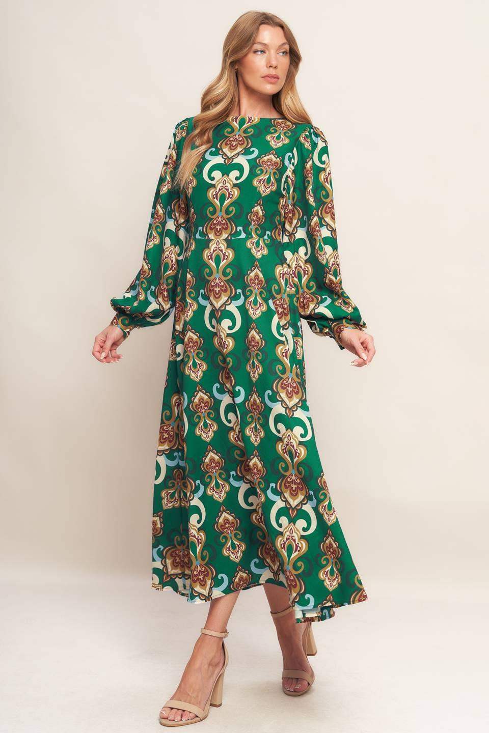 MODERN RETRO BLOOM WOVEN MIDI DRESS - Flying Tomato - Flyclothing LLC