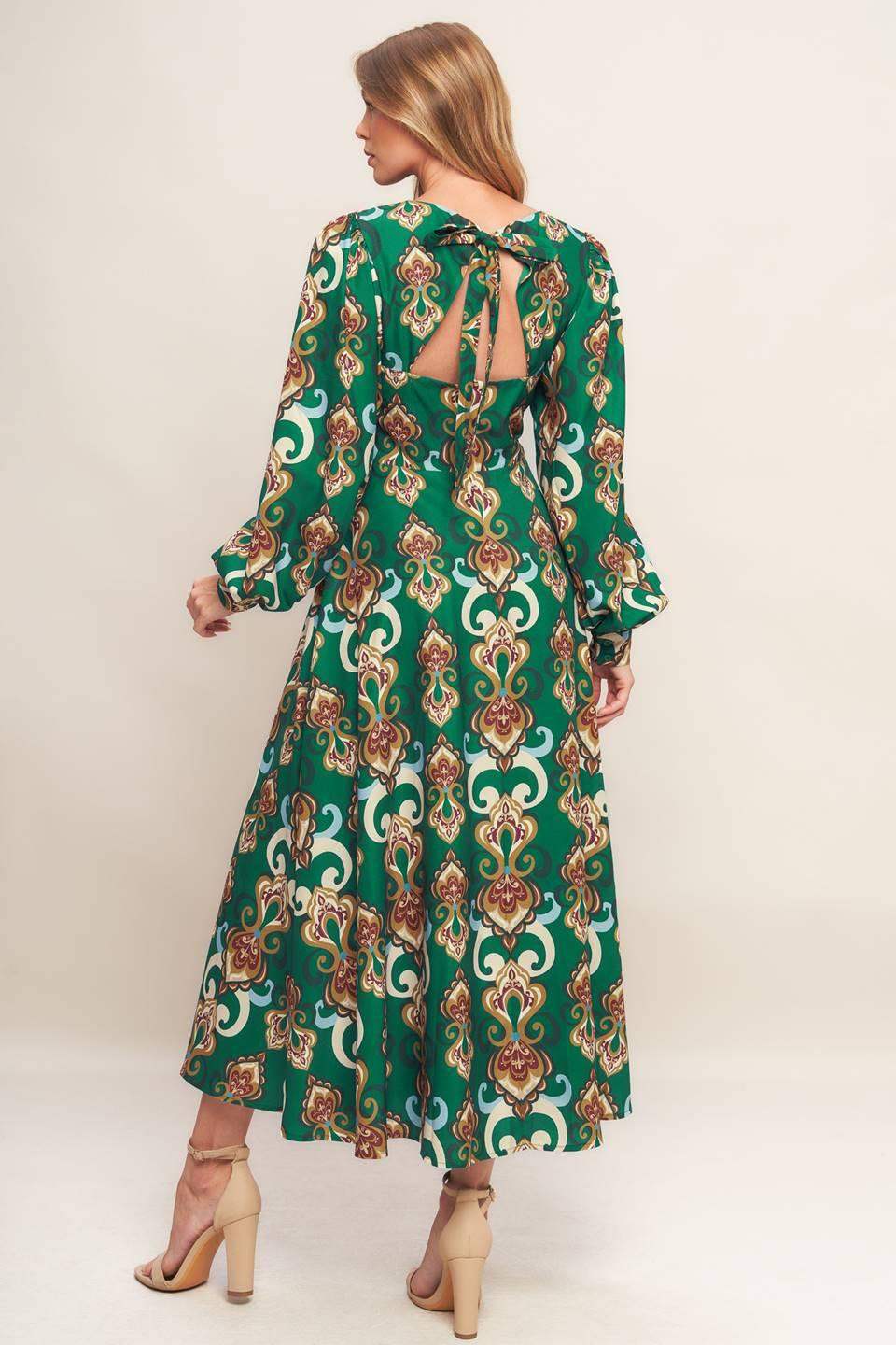 MODERN RETRO BLOOM WOVEN MIDI DRESS - Flying Tomato - Flyclothing LLC