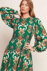 MODERN RETRO BLOOM WOVEN MIDI DRESS - Flying Tomato - Flyclothing LLC