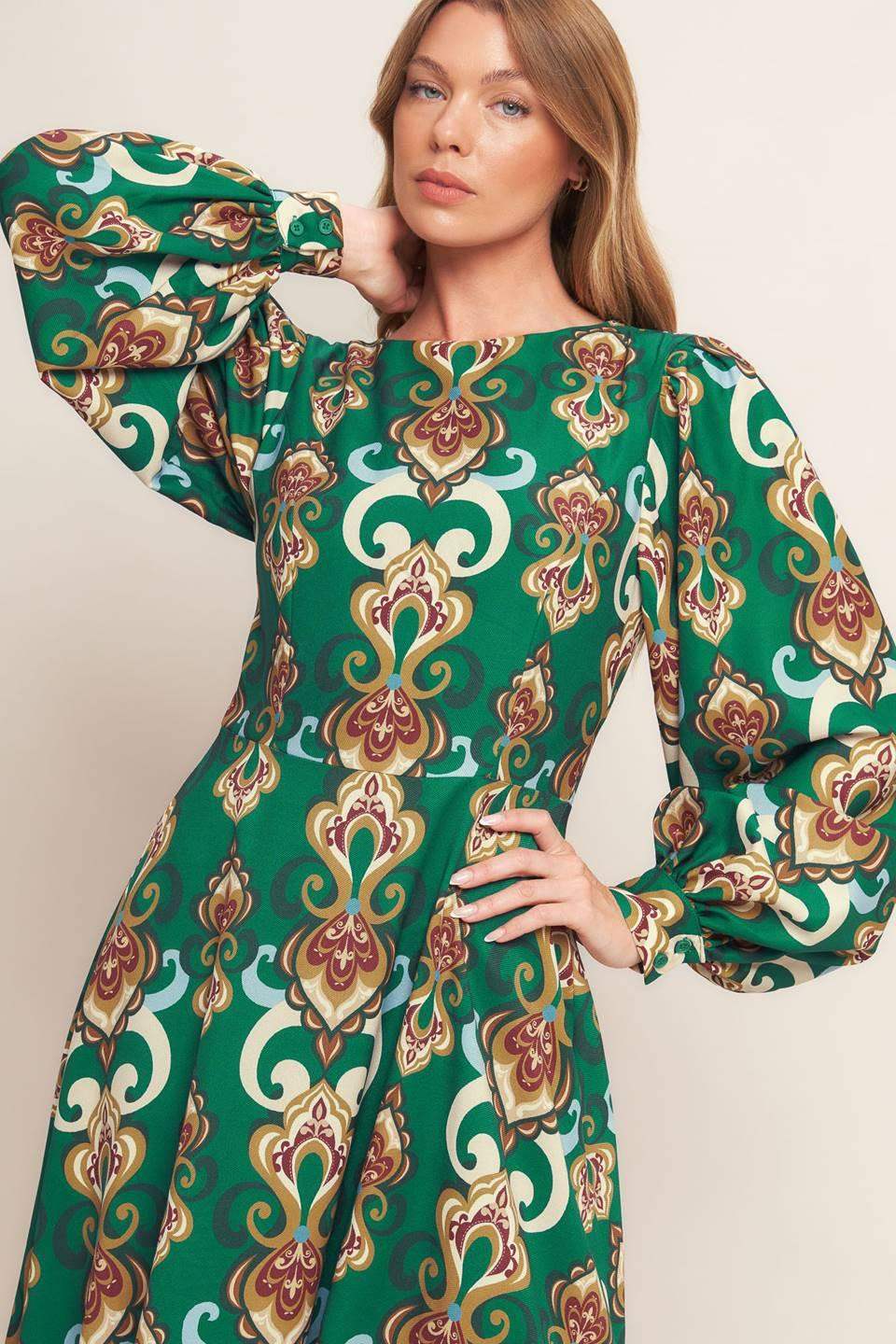 MODERN RETRO BLOOM WOVEN MIDI DRESS - Flying Tomato - Flyclothing LLC