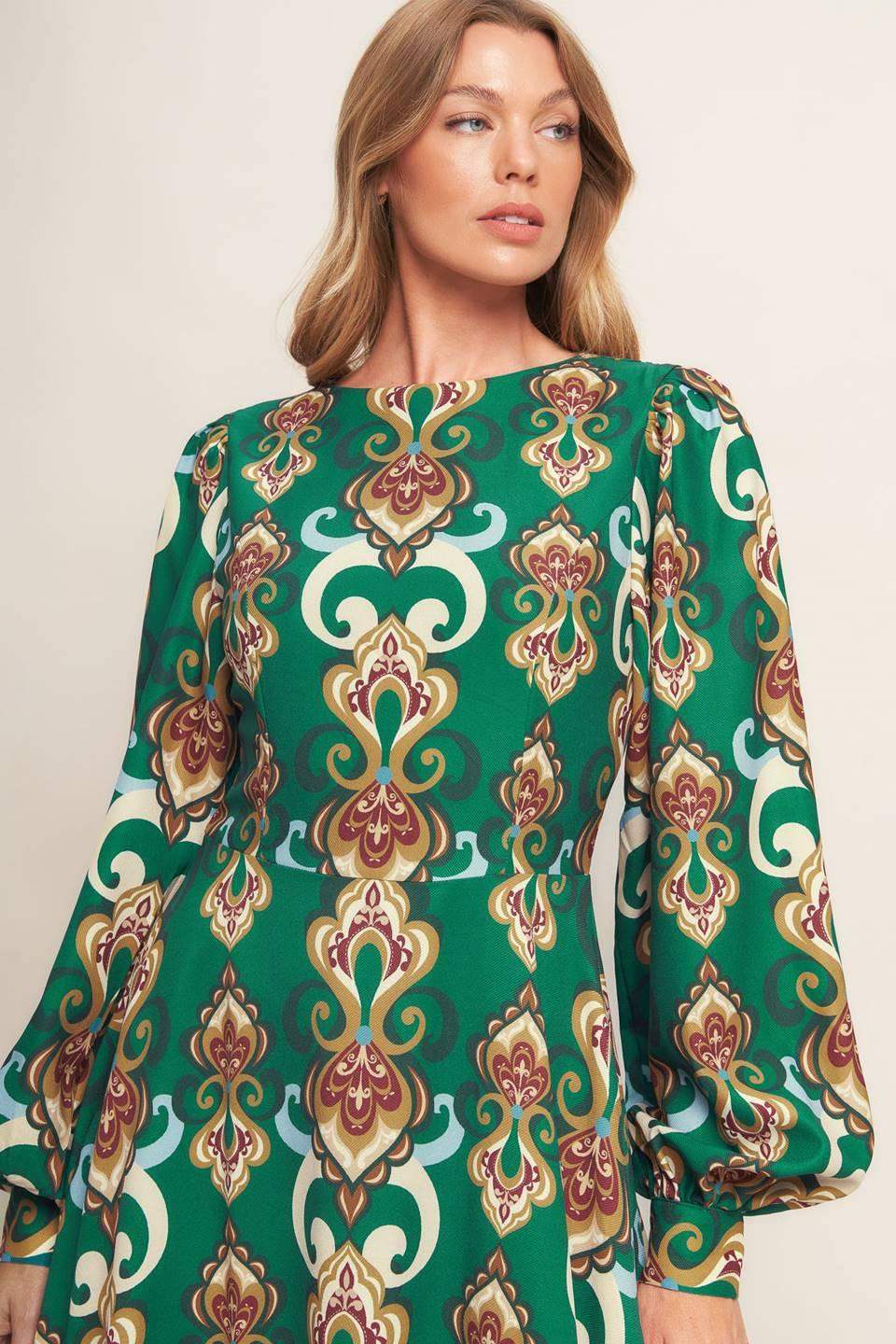 MODERN RETRO BLOOM WOVEN MIDI DRESS - Flying Tomato - Flyclothing LLC