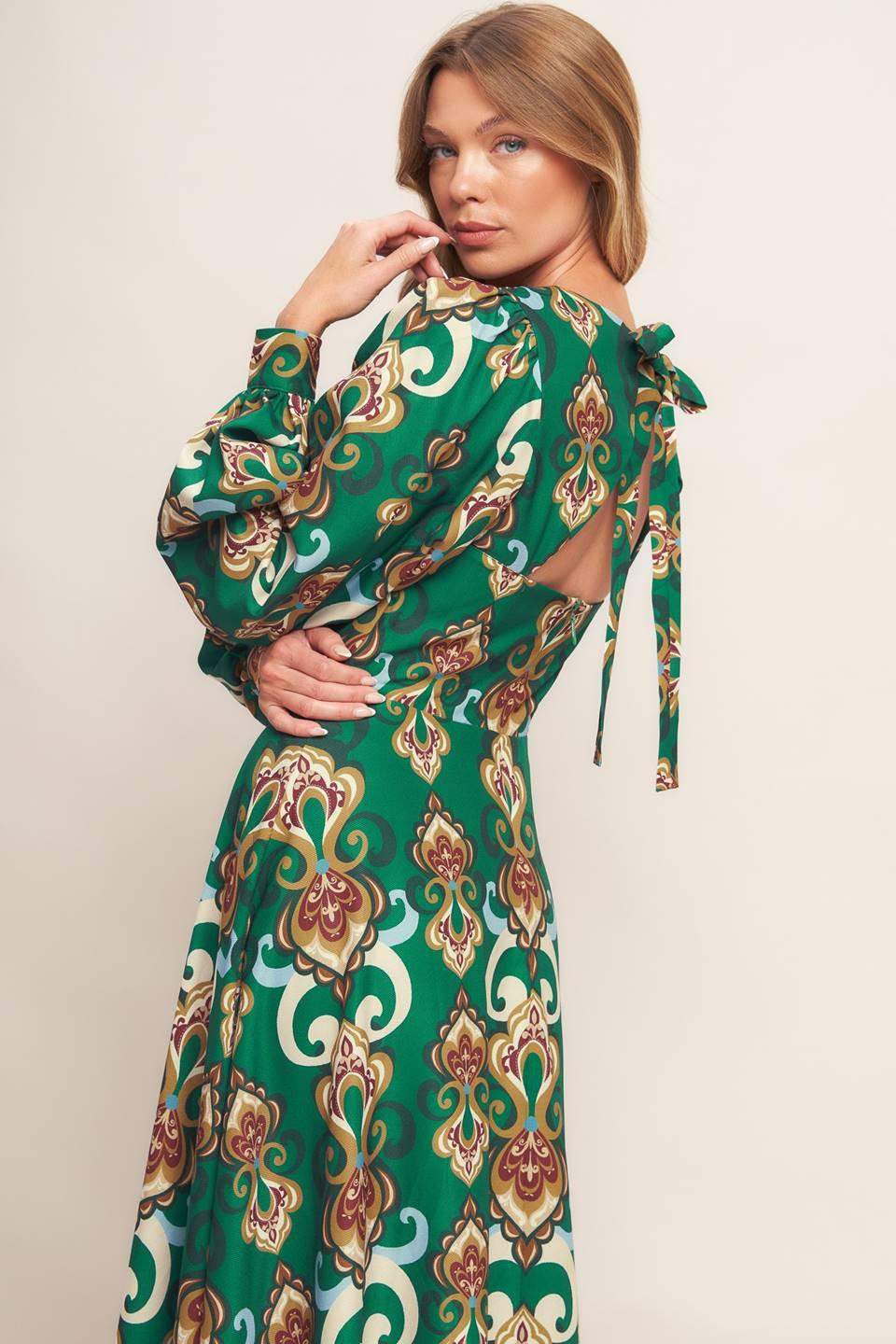 MODERN RETRO BLOOM WOVEN MIDI DRESS - Flying Tomato - Flyclothing LLC