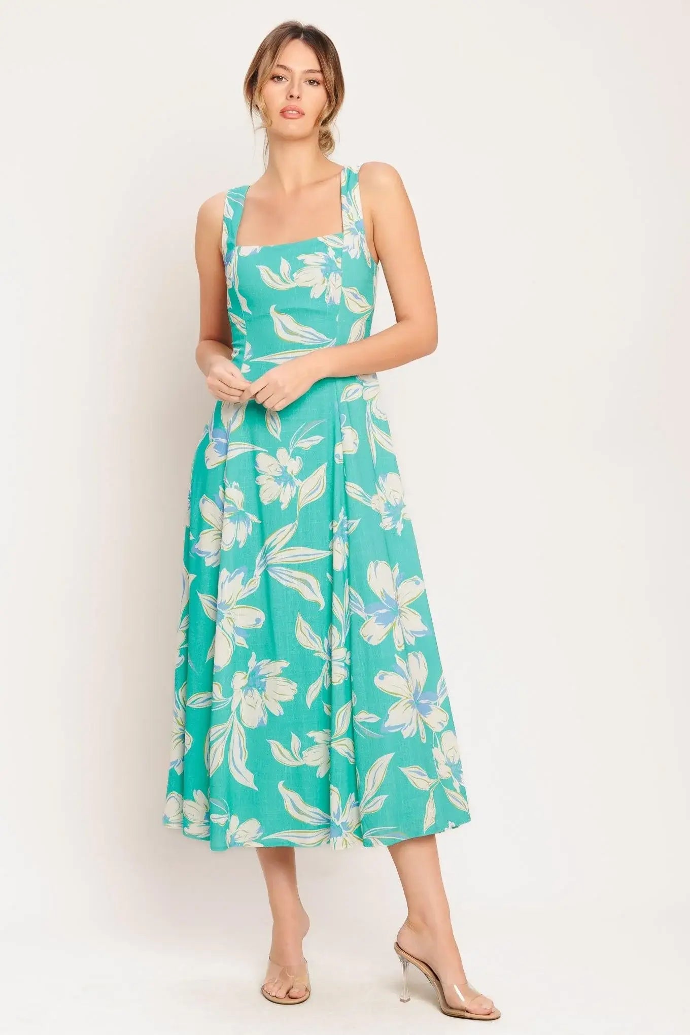 AQUA DAYDREAM WOVEN MIDI DRESS - Flying Tomato - Flyclothing LLC