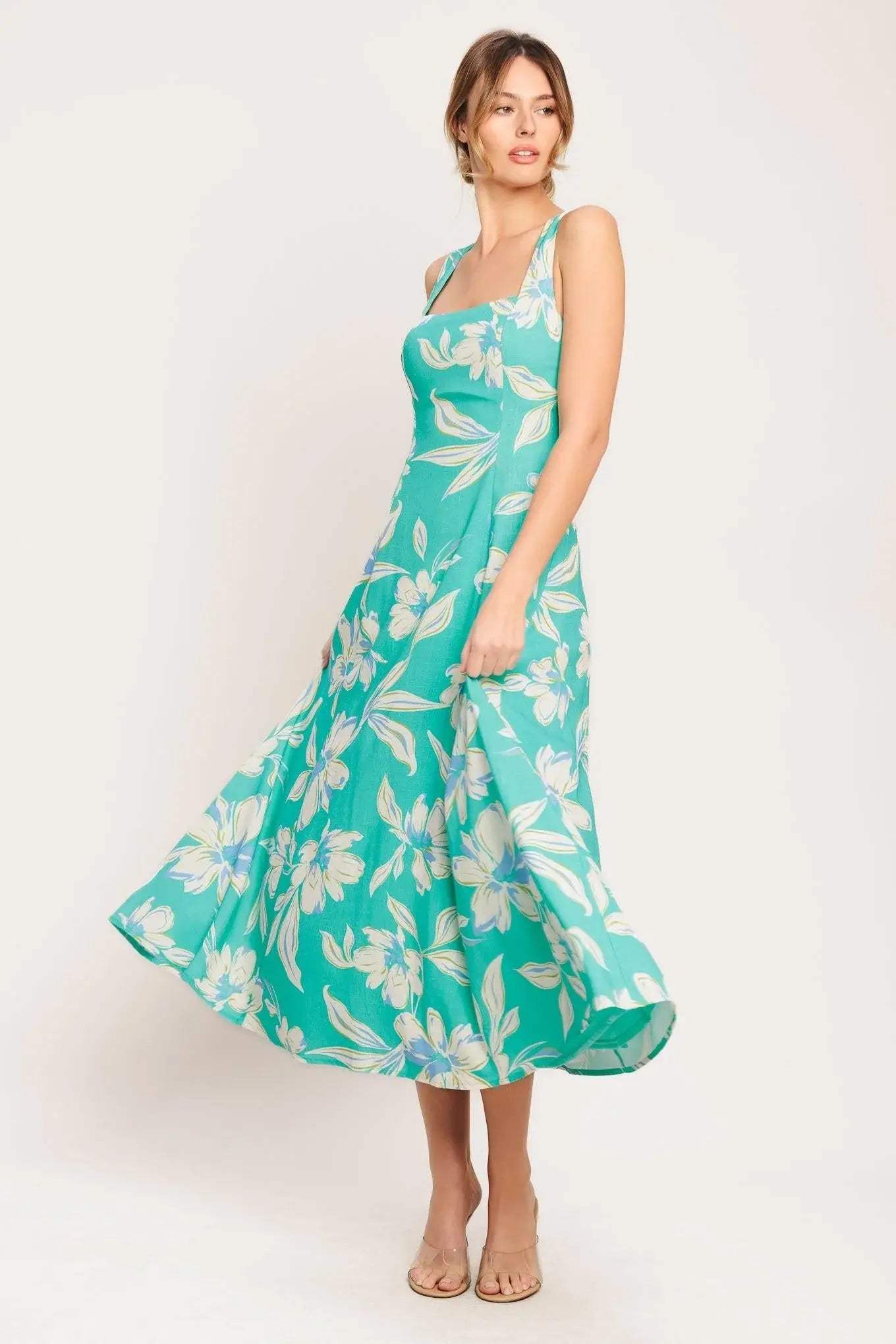 AQUA DAYDREAM WOVEN MIDI DRESS - Flying Tomato - Flyclothing LLC