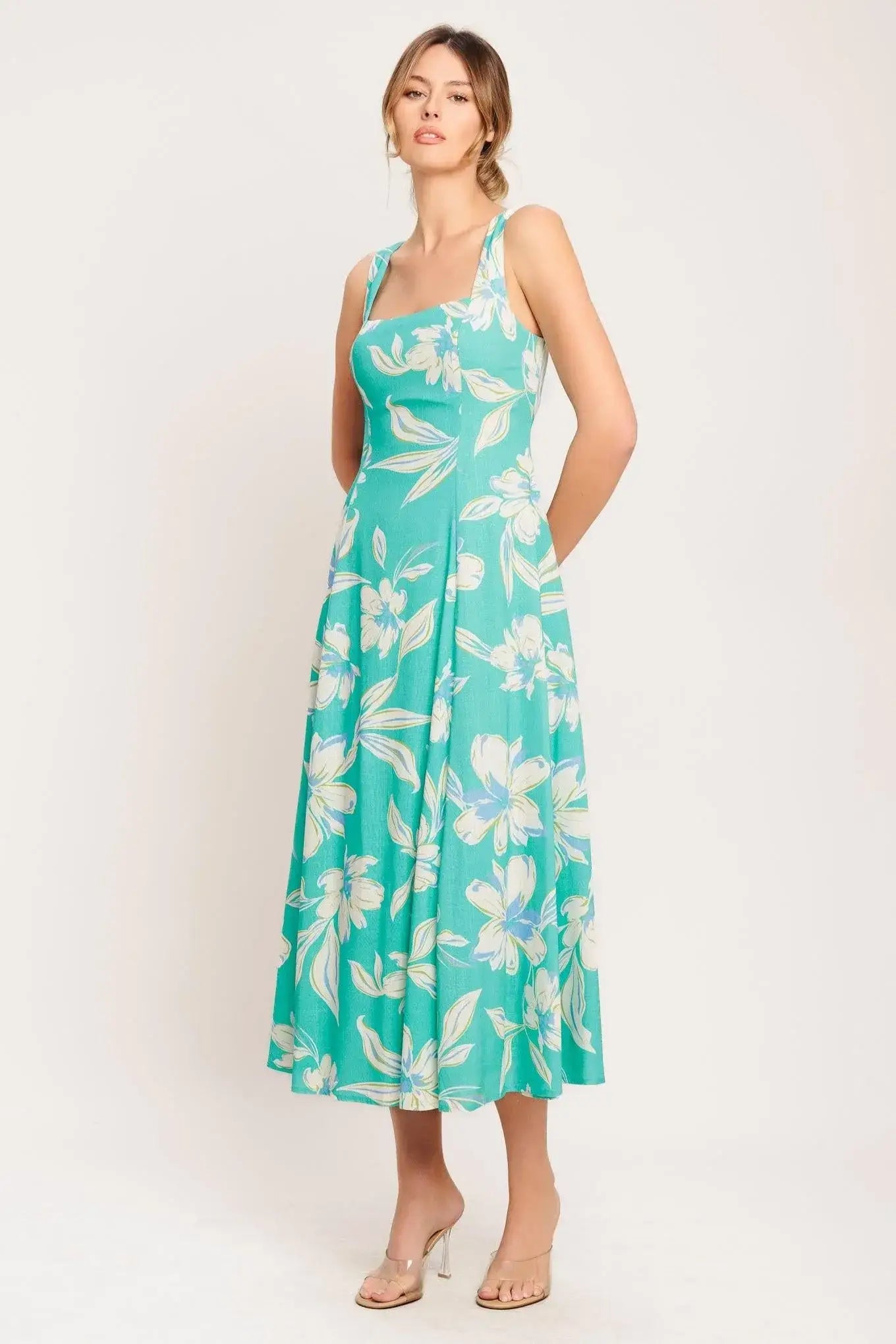 AQUA DAYDREAM WOVEN MIDI DRESS - Flying Tomato - Flyclothing LLC