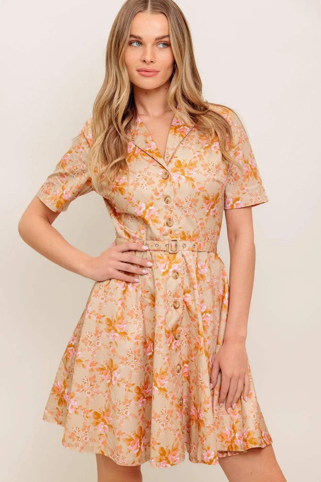 PEACH BLOSSOM WOVEN MINI DRESS - Flying Tomato - Flyclothing LLC