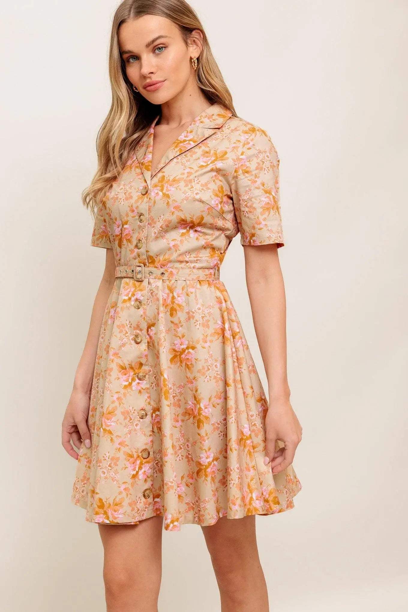 PEACH BLOSSOM WOVEN MINI DRESS - Flying Tomato - Flyclothing LLC