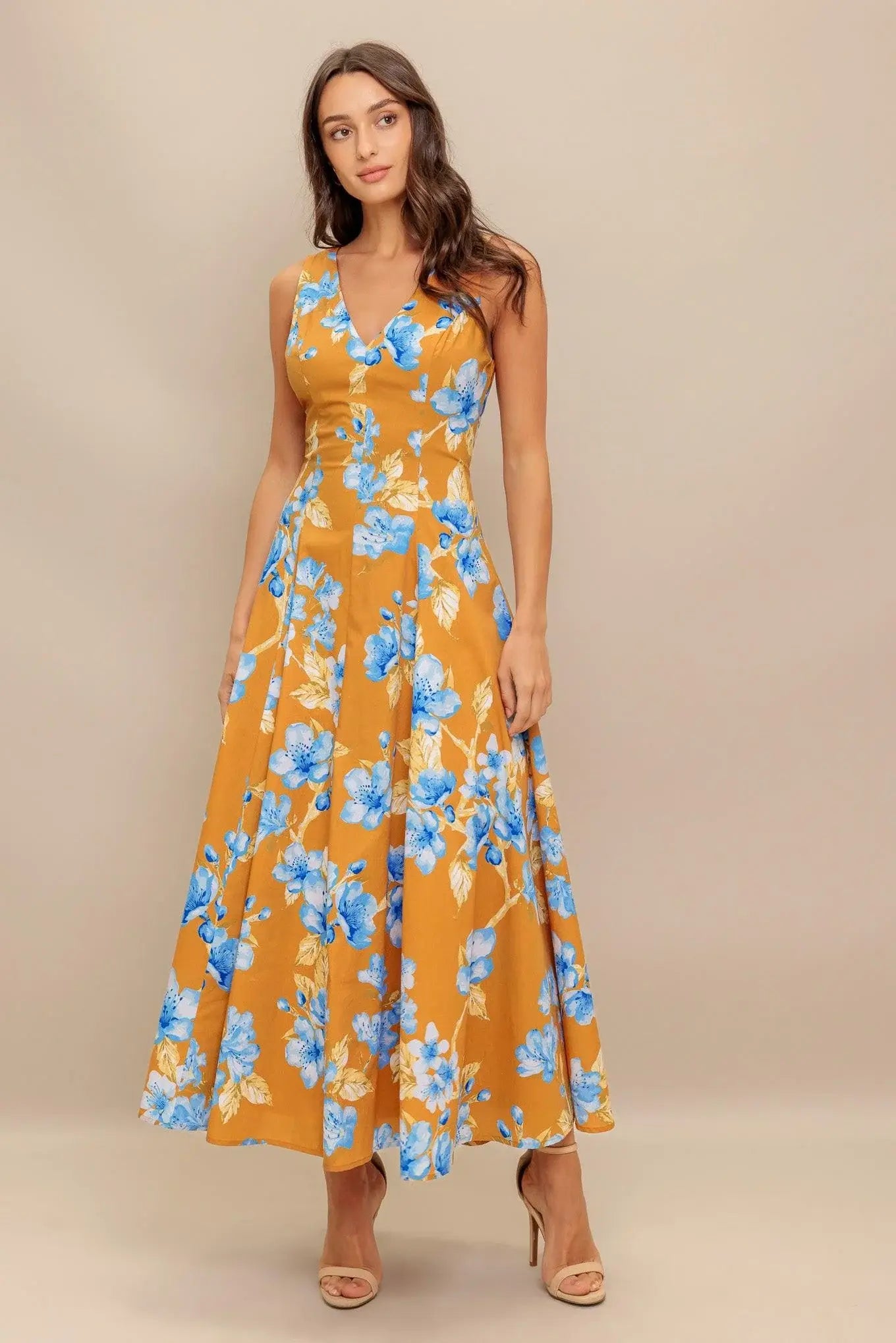 SKYBLOSSOM RUSH WOVEN MIDI DRESS - Flying Tomato - Flyclothing LLC