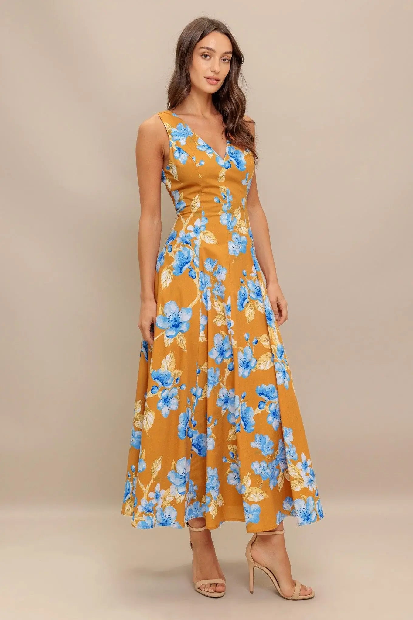SKYBLOSSOM RUSH WOVEN MIDI DRESS - Flying Tomato - Flyclothing LLC