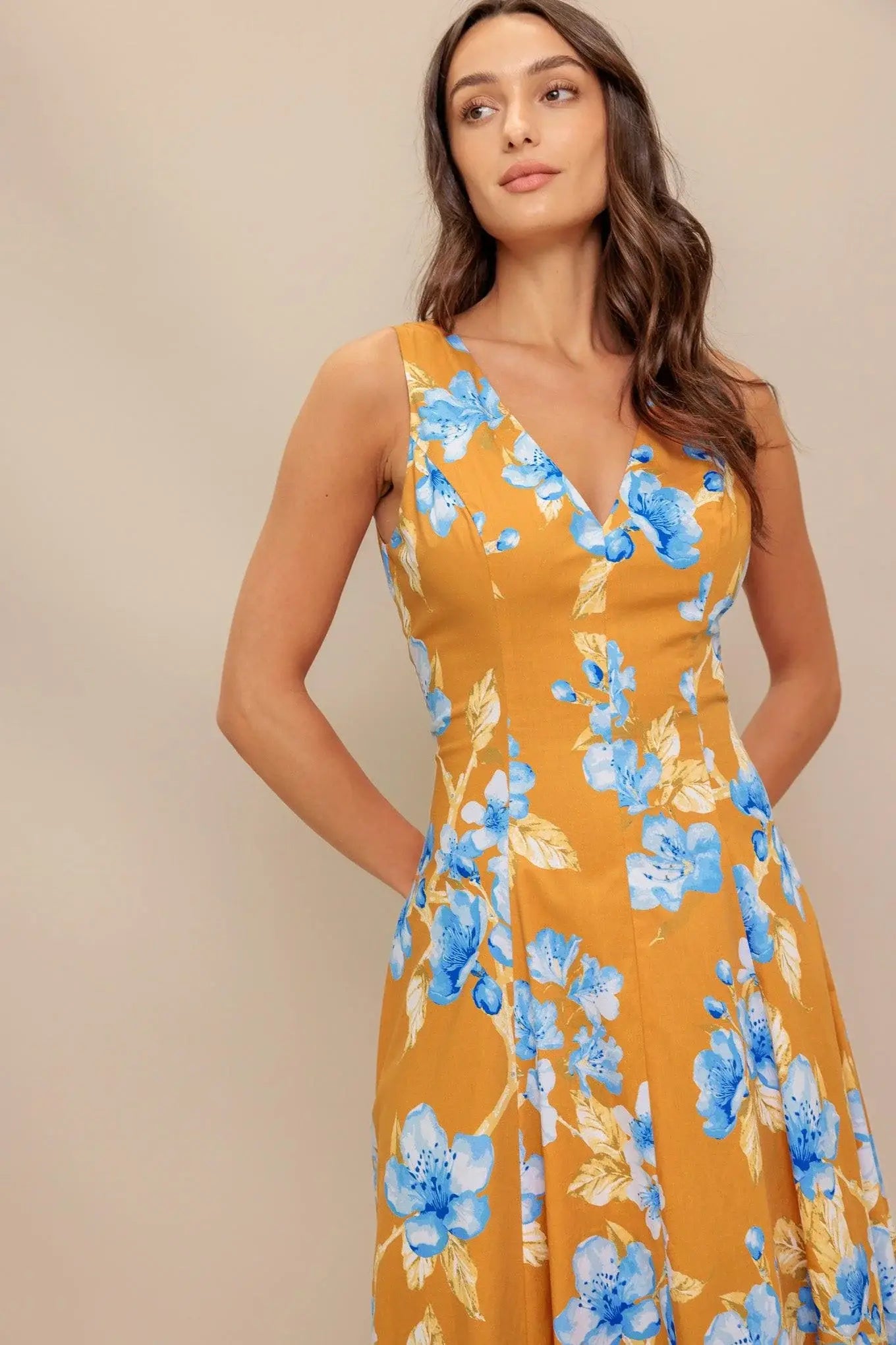 SKYBLOSSOM RUSH WOVEN MIDI DRESS - Flying Tomato - Flyclothing LLC