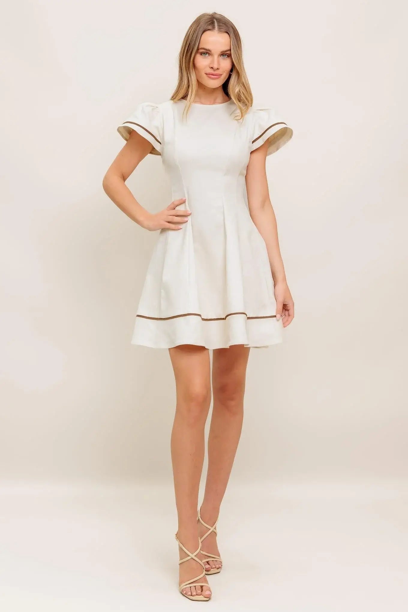 CREAM MILK TEA WOVEN MINI DRESS - Flying Tomato - Flyclothing LLC