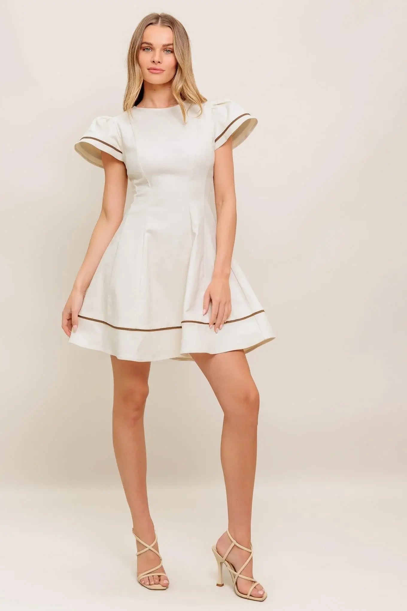 CREAM MILK TEA WOVEN MINI DRESS - Flying Tomato - Flyclothing LLC