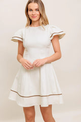 CREAM MILK TEA WOVEN MINI DRESS - Flying Tomato - Flyclothing LLC