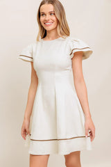CREAM MILK TEA WOVEN MINI DRESS - Flying Tomato - Flyclothing LLC