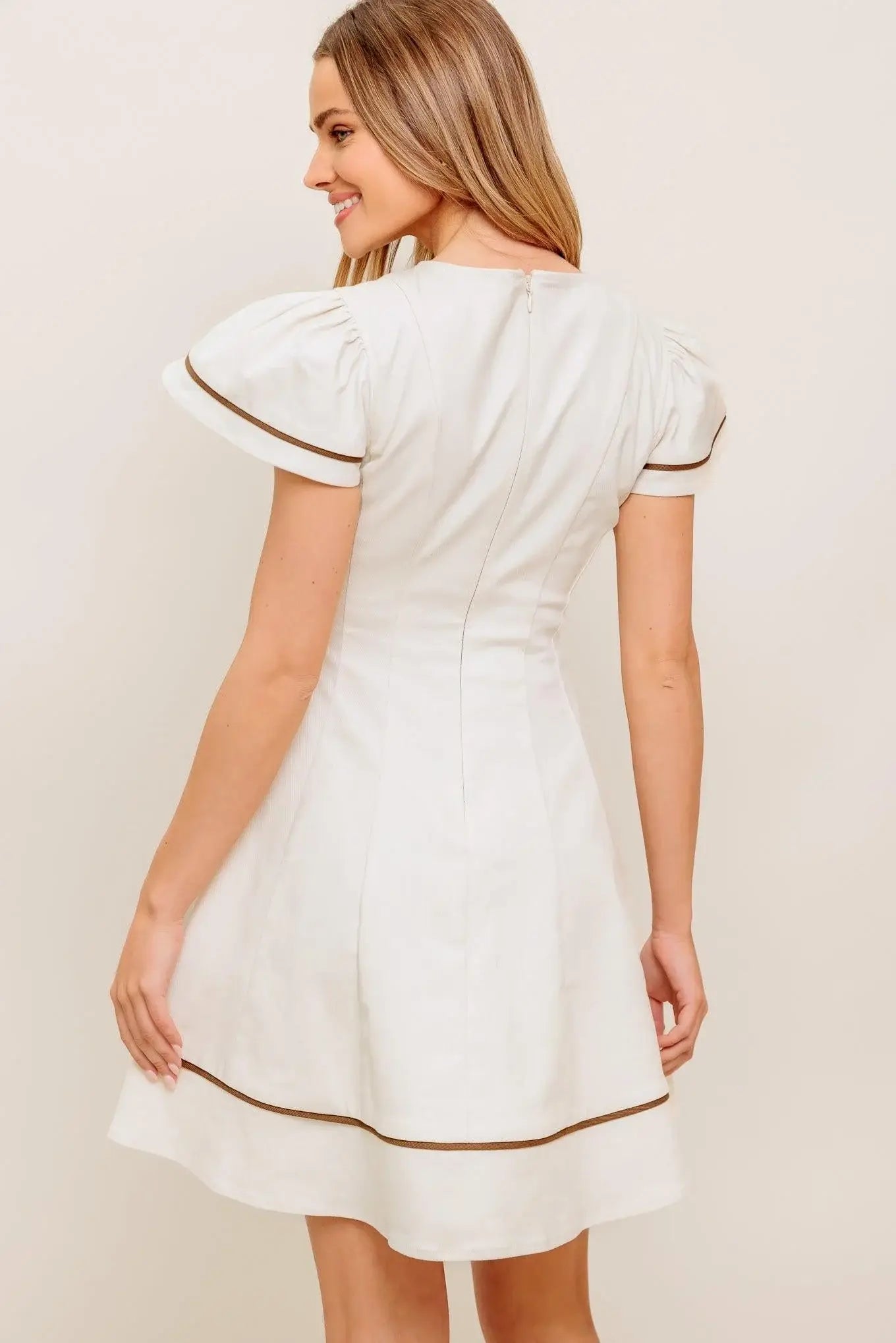 CREAM MILK TEA WOVEN MINI DRESS - Flying Tomato - Flyclothing LLC