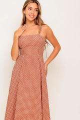 GINGHAM SUMMER WOVEN MIDI DRESS - Flying Tomato - Flyclothing LLC