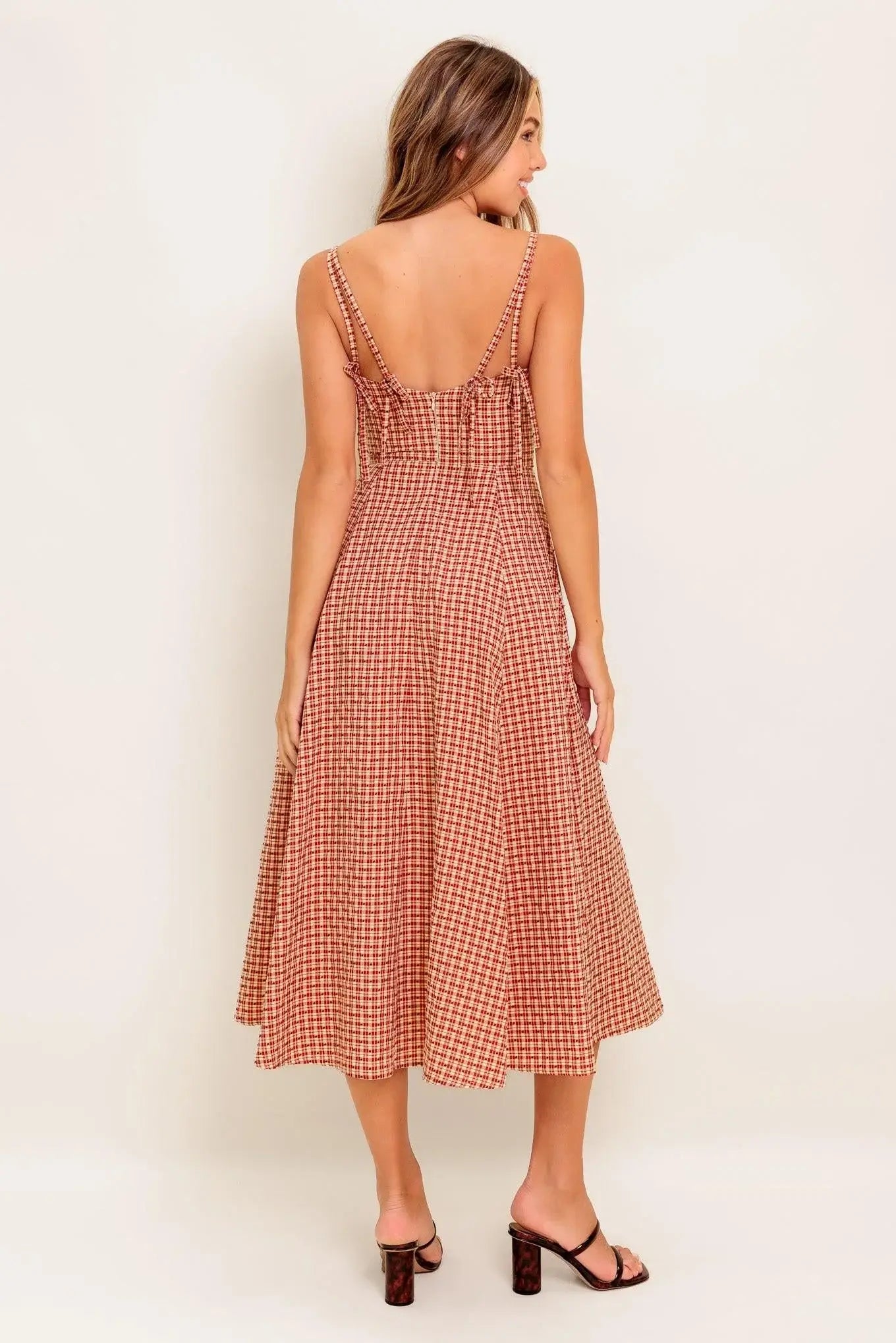 GINGHAM SUMMER WOVEN MIDI DRESS - Flying Tomato - Flyclothing LLC