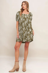 BOTANICAL OUTLINE WOVEN MINI DRESS - Flying Tomato - Flyclothing LLC