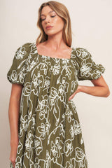 BOTANICAL OUTLINE WOVEN MINI DRESS - Flying Tomato - Flyclothing LLC