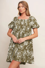 BOTANICAL OUTLINE WOVEN MINI DRESS - Flying Tomato - Flyclothing LLC