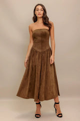 WILD ESPRESSO FAUX SUEDE MIDI DRESS - Flying Tomato - Flyclothing LLC