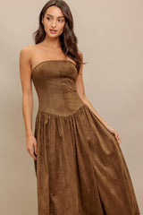 WILD ESPRESSO FAUX SUEDE MIDI DRESS - Flying Tomato - Flyclothing LLC