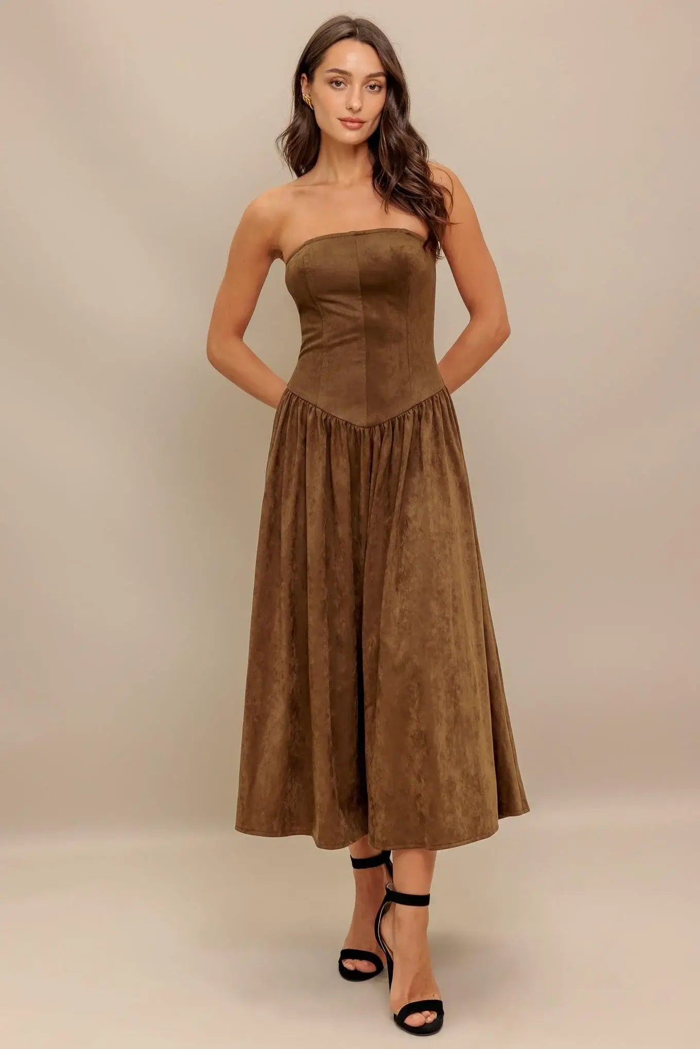 WILD ESPRESSO FAUX SUEDE MIDI DRESS - Flying Tomato - Flyclothing LLC