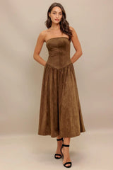 WILD ESPRESSO FAUX SUEDE MIDI DRESS - Flying Tomato - Flyclothing LLC